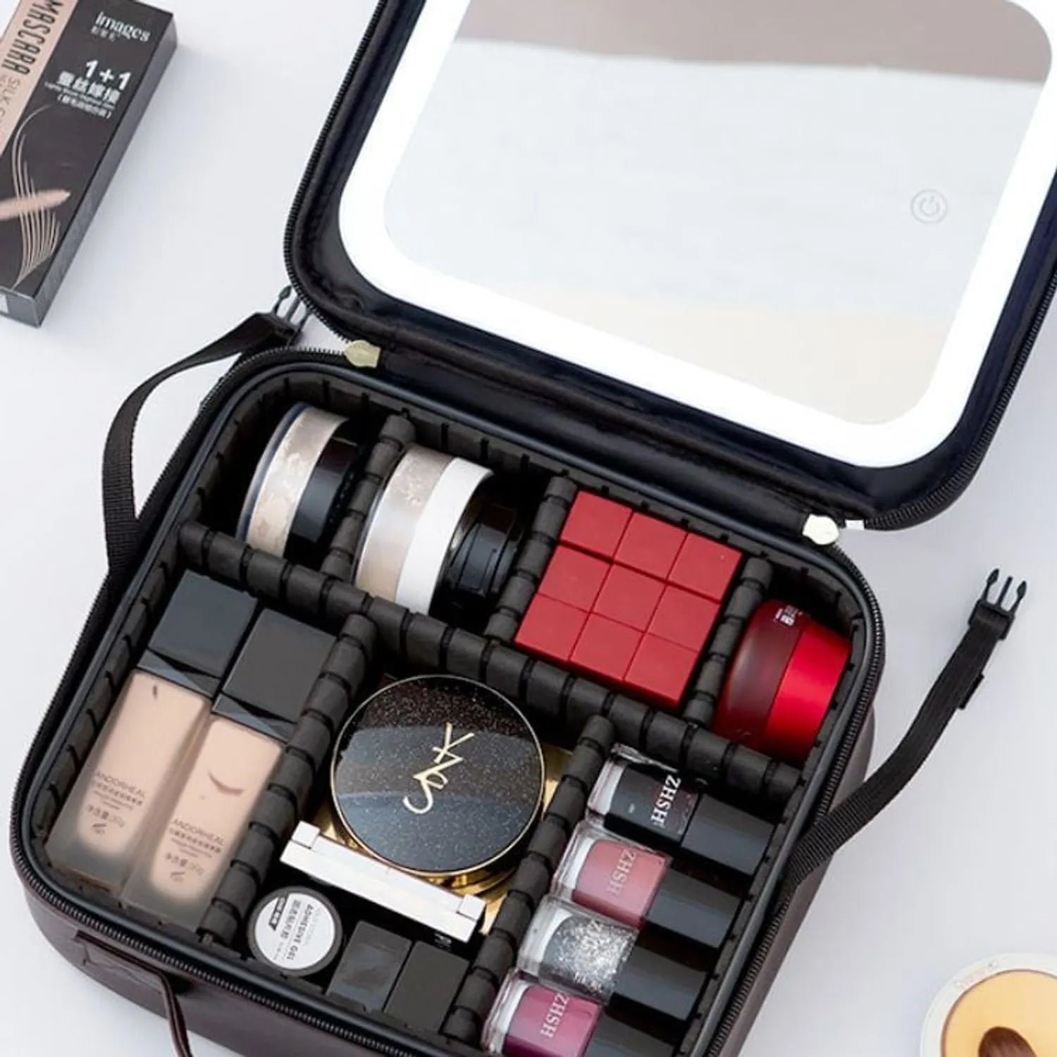Maleta Cosmetiquero Organizador De Maquillaje Con Espejo LED - Negro